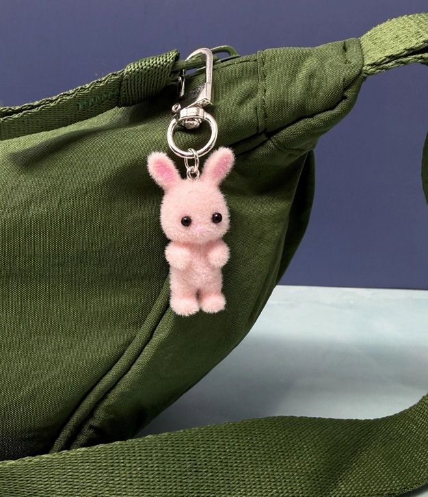 Pink Flocked Bunny Bag Charm Keychain