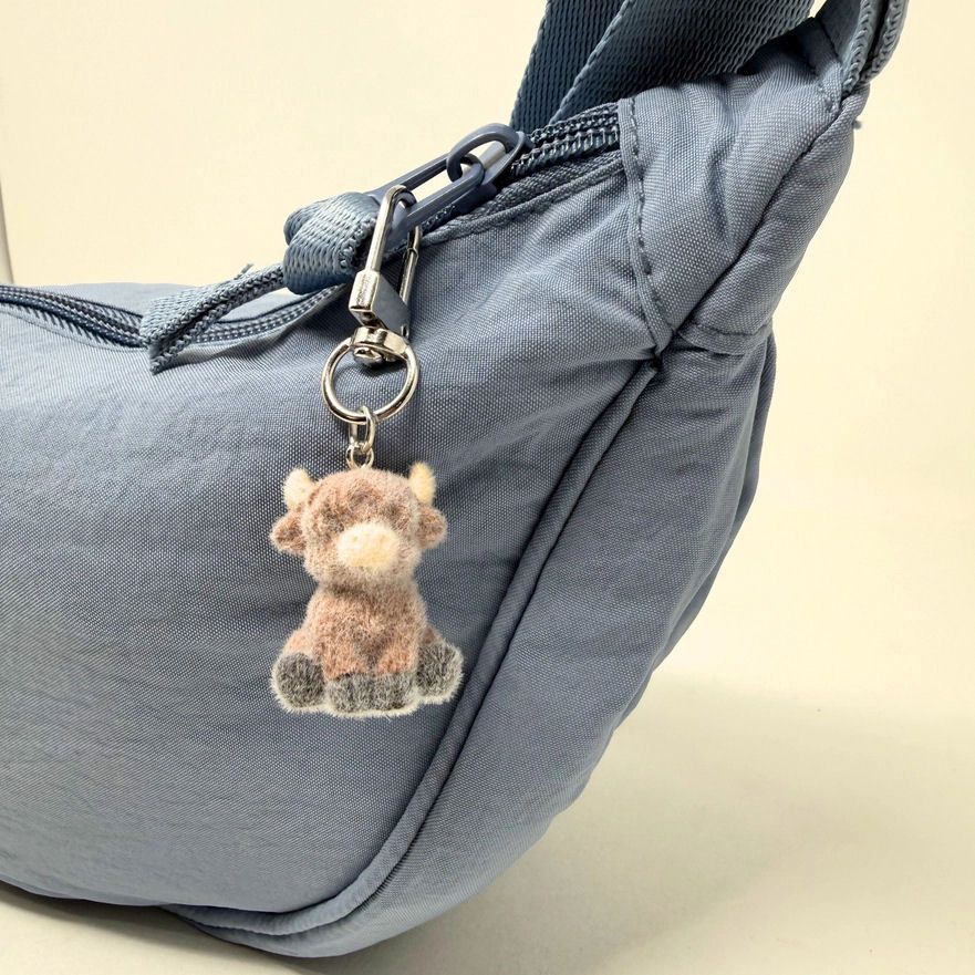 Flocked Highland Cow Bag Charm Keychain