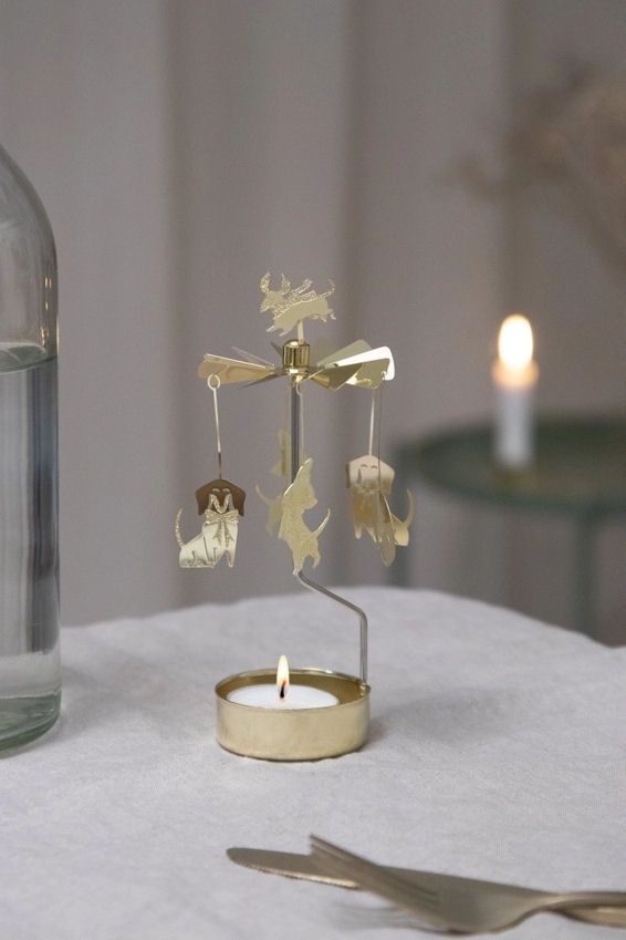 Gold Dachshund Rotary Candleholder