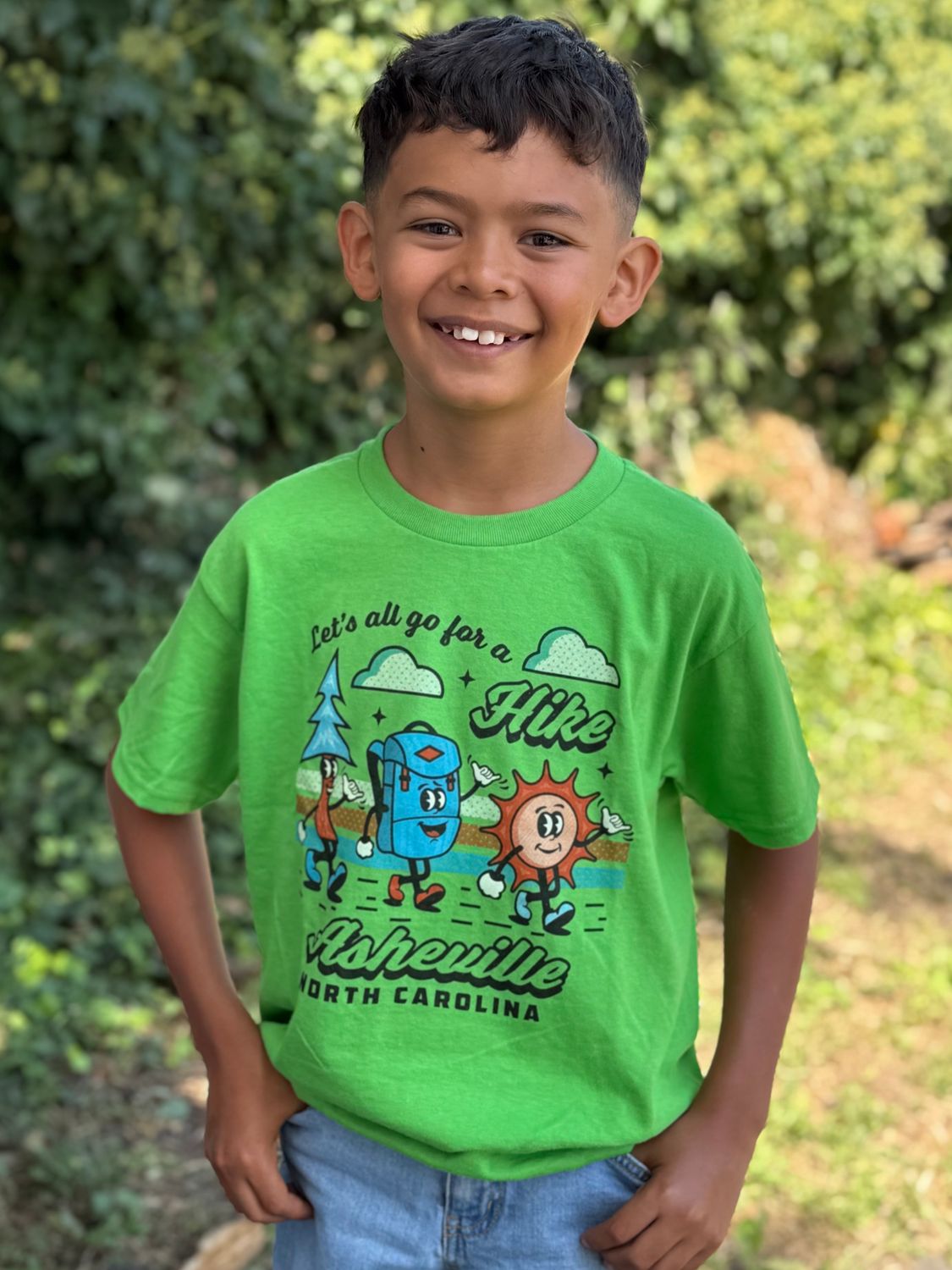 Let’s All Go For A Hike Asheville Green Kids T-Shirt