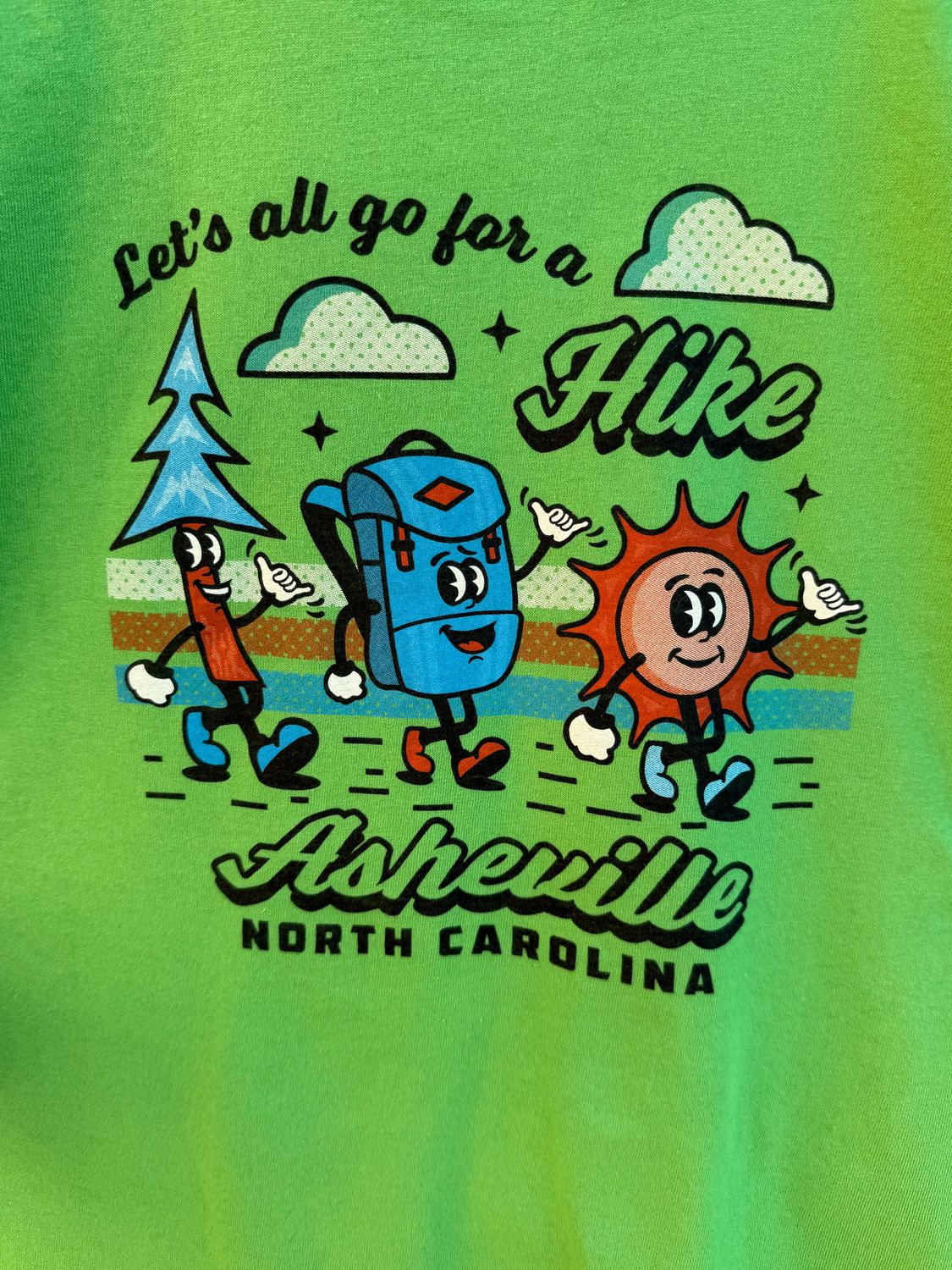 Let’s All Go For A Hike Asheville Green Kids T-Shirt