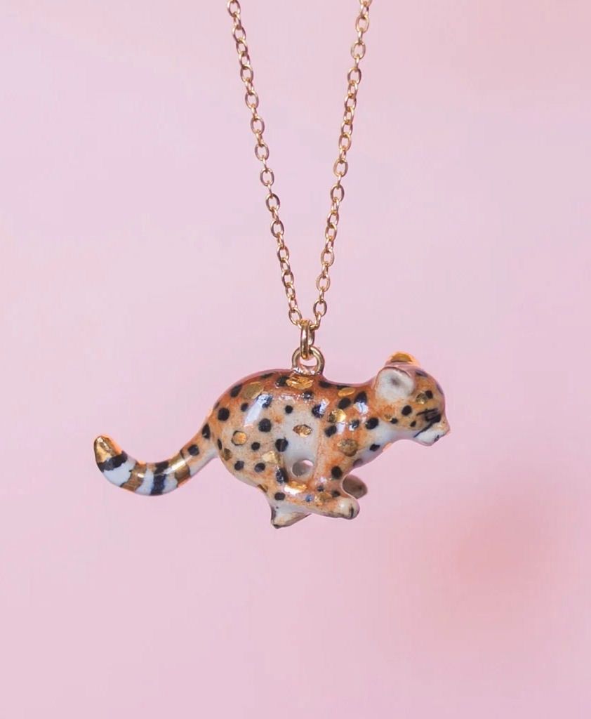 Cheetah Cub Porcelain Necklace
