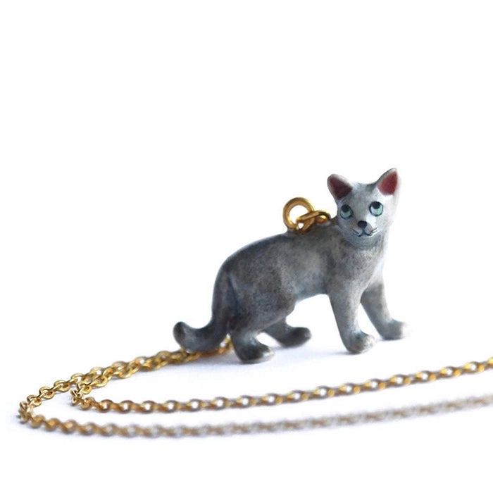 Grey Cat Porcelain Necklace