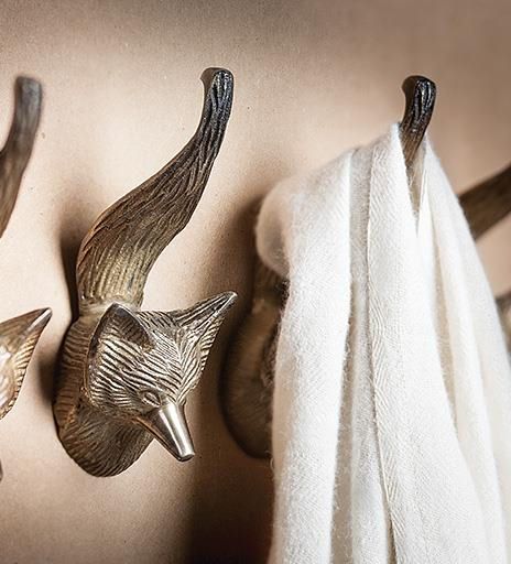 Antique Brass Fox Wall Hook