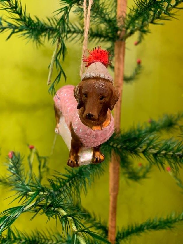 Dachshund Weenie Dog Sweater Glass Ornament