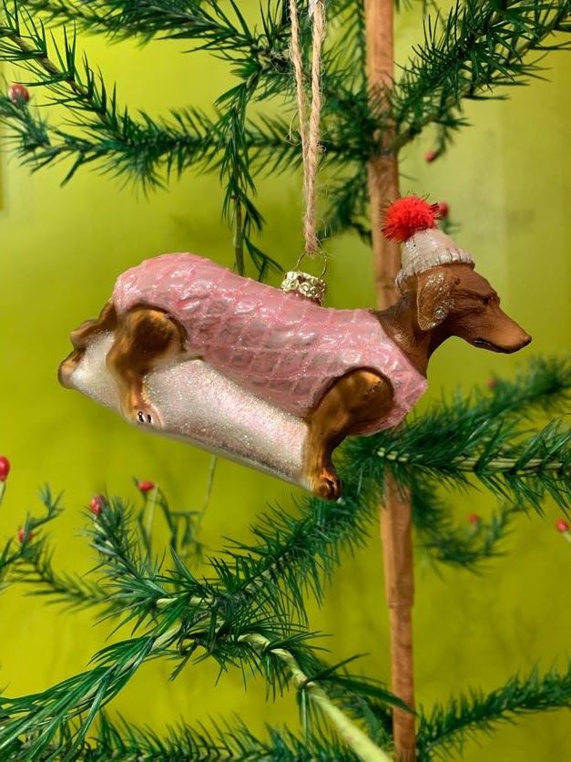 Dachshund Weenie Dog Sweater Glass Ornament