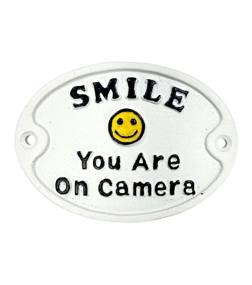 Smile You Are On Camera Cast Iron Sign