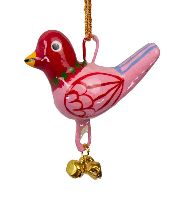 Hand Painted Hanging Pink Bird With Bells
