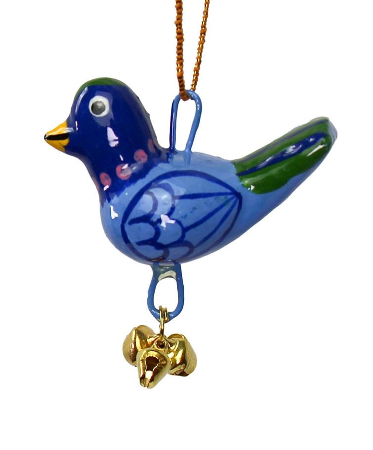 Hand Painted Hanging Blue Bird With Bells
