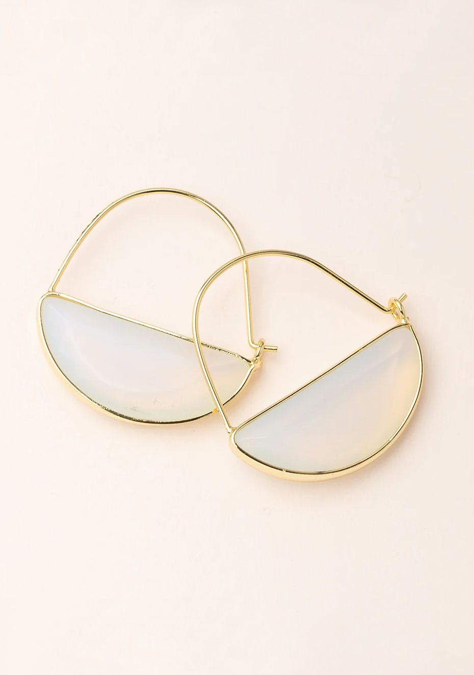 Stone Prism Hoop Opalite Gold Earrings
