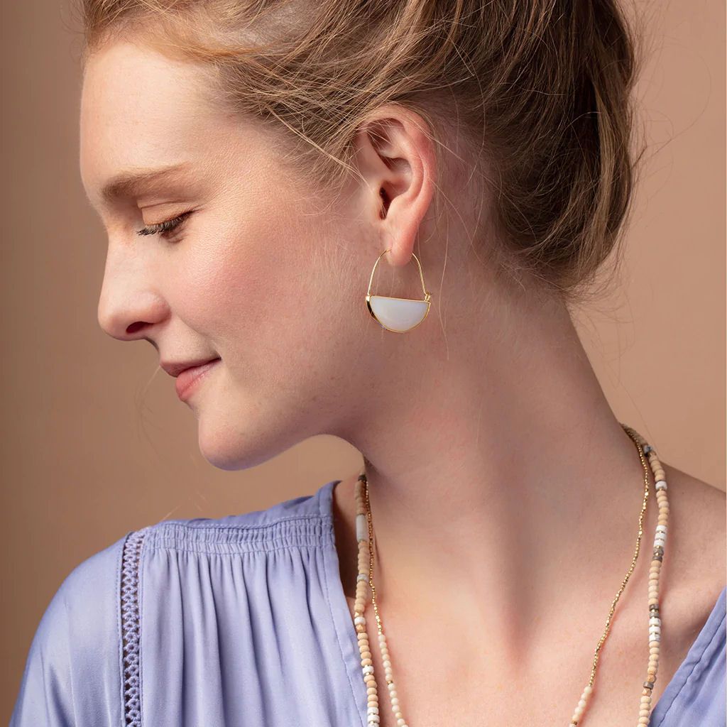 Stone Prism Hoop Opalite Gold Earrings