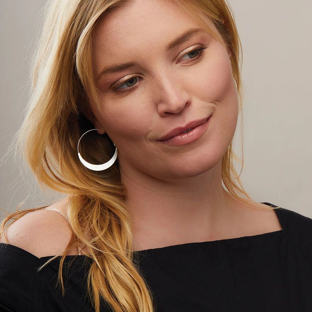 Refined Crescent Silver Hoop Earrings