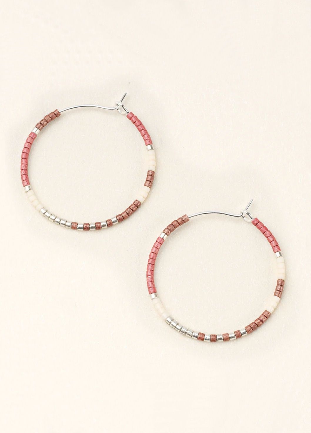 Blush Mulitcolor Chromacolor Miyuki Small Hoop Silver Earrings