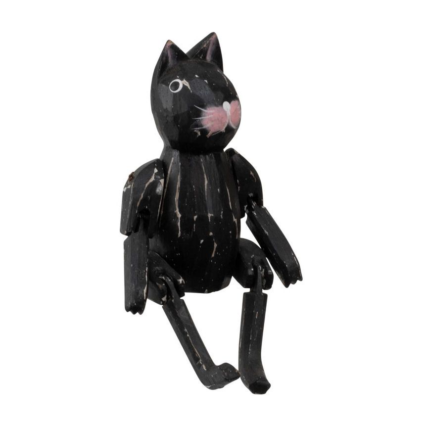 Small Black Wood Cat Figurine