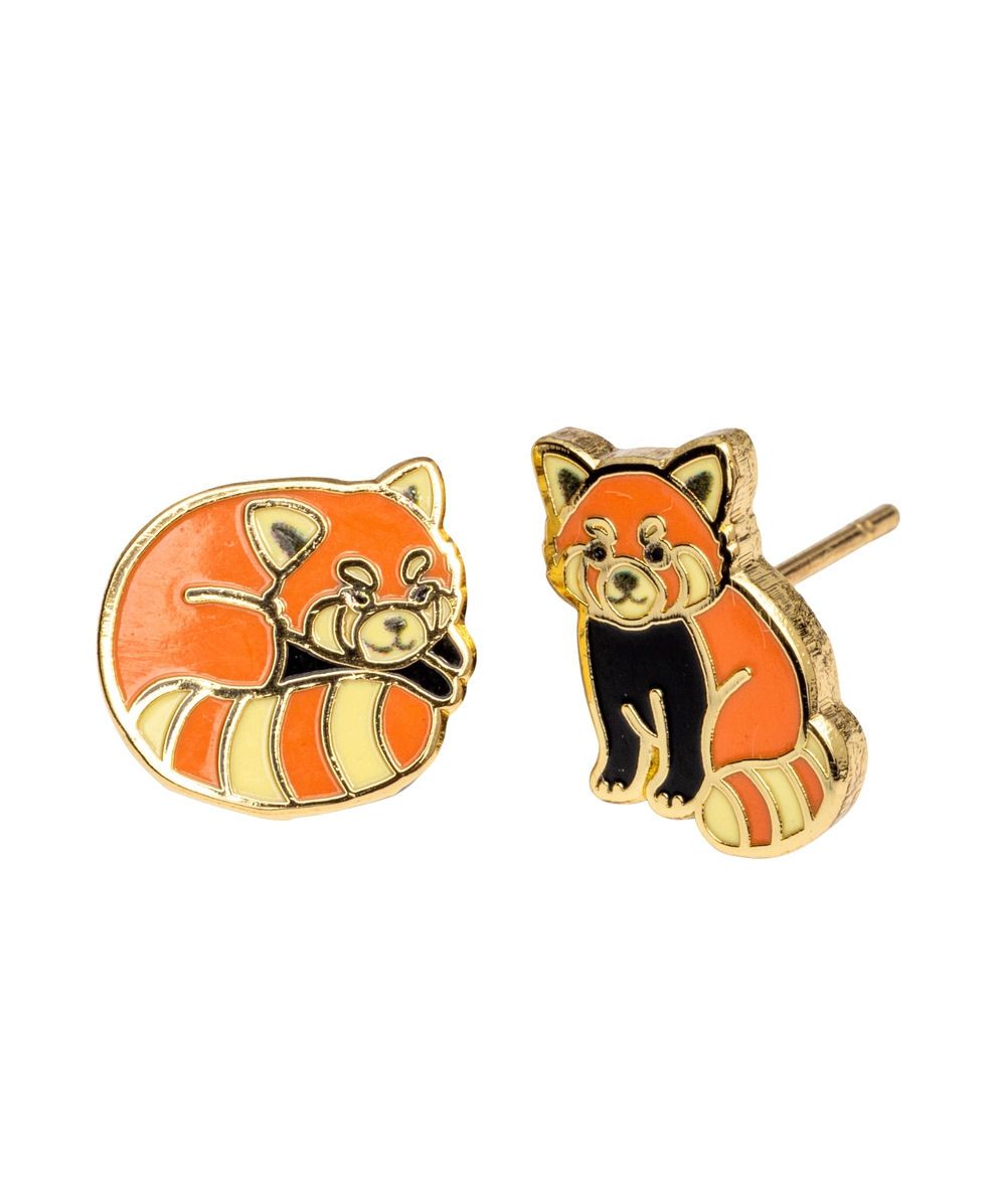Curio Red Panda Mismatched Gold Stud Earrings