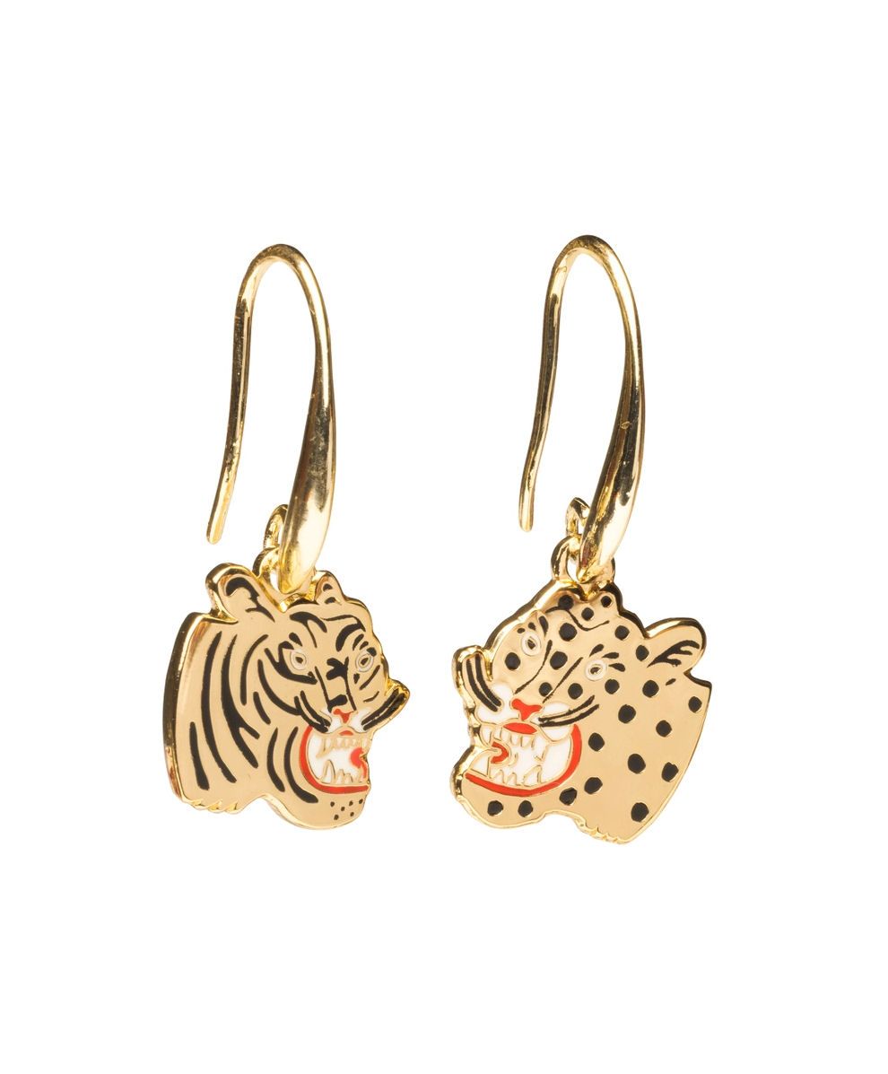Tiger And Cheetah Mismatched Gold Drop Dangle Earrings