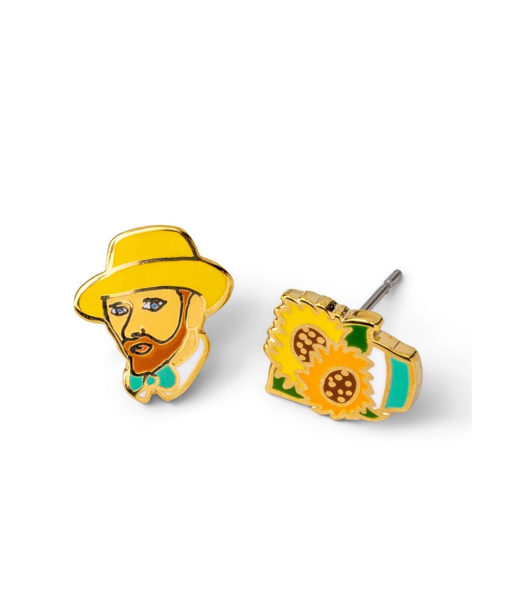 Van Gogh And Sunflower Mismatched Gold Stud Earrings