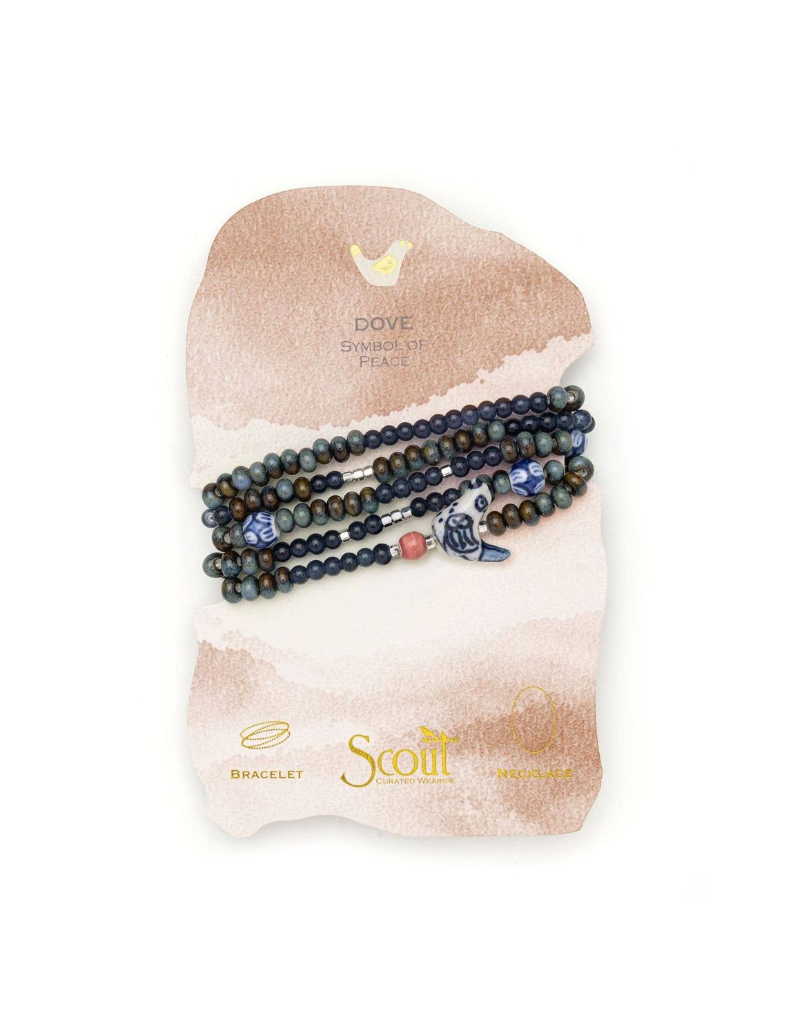 Dove Symbol Of Peace Ceramic Bead Wrap Necklace Or Bracelet