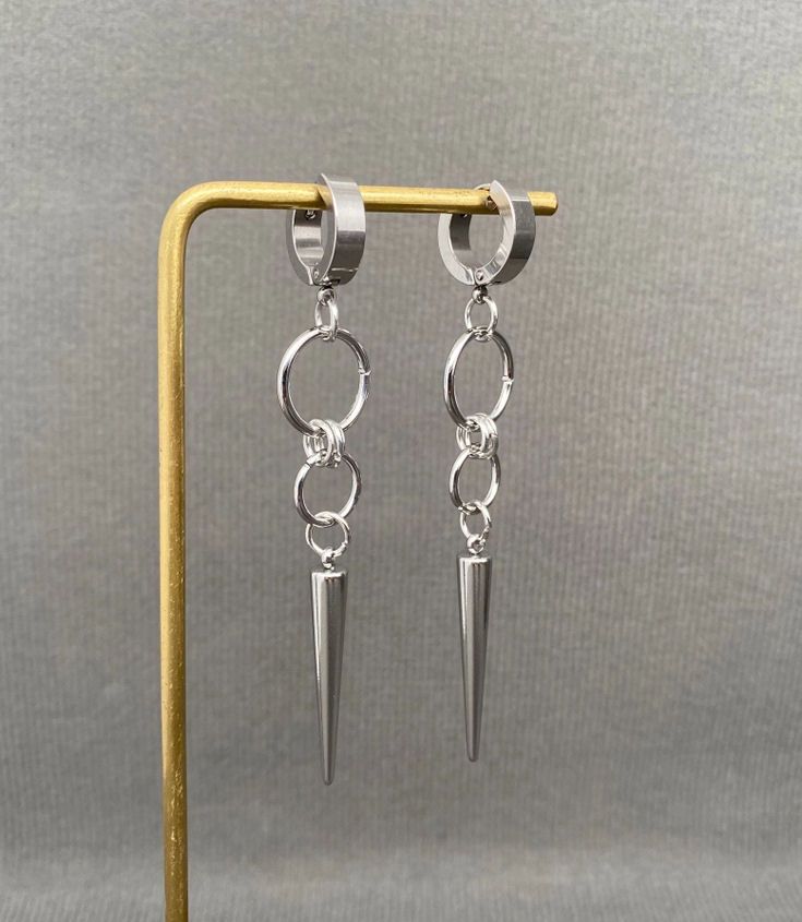 Silver Tone Spike Huggie Earrings