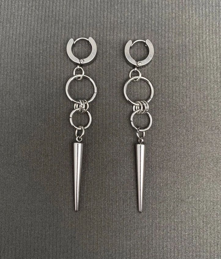 Silver Tone Spike Huggie Earrings