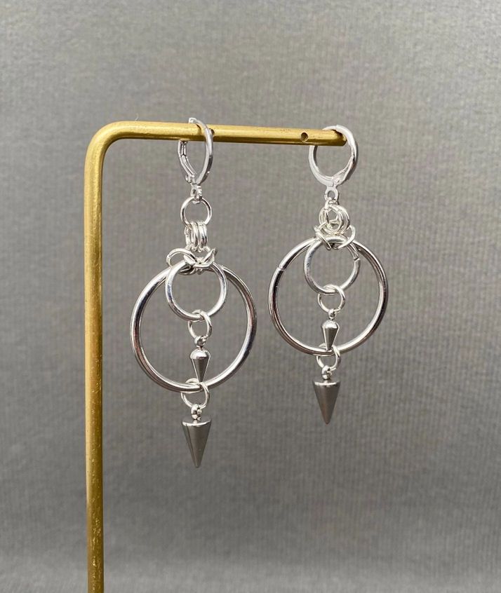 Silver Spike Ring Dangle Earrings