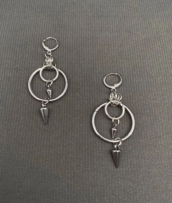 Silver Spike Ring Dangle Earrings