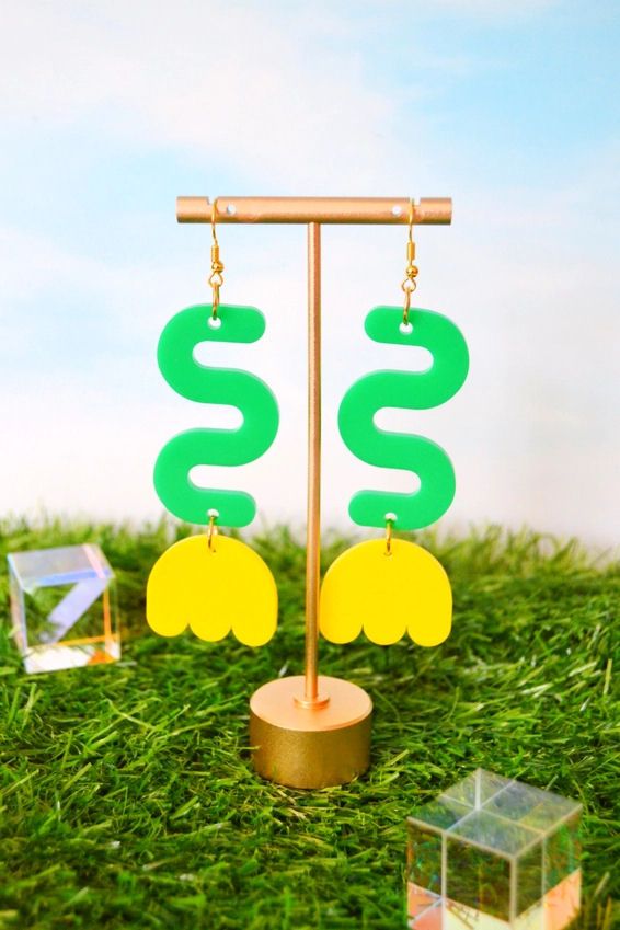 Yellow Acrylic Tulip Retro Earrings