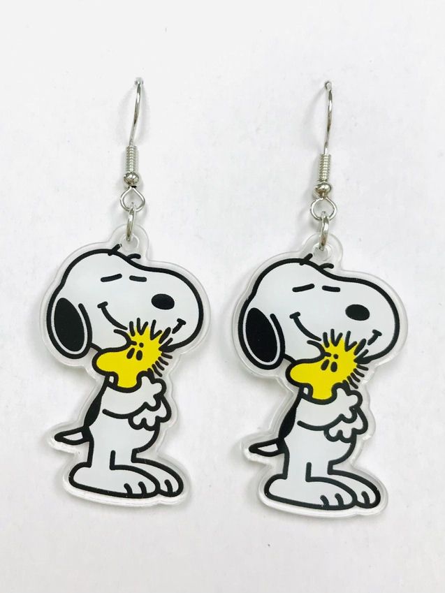 Snoopy Holding Woodstock Acrylic Earrings