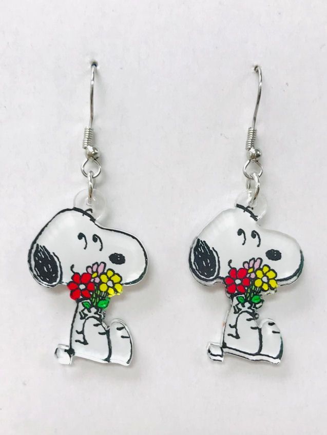 Snoopy With Flowers Acrylic Earrings