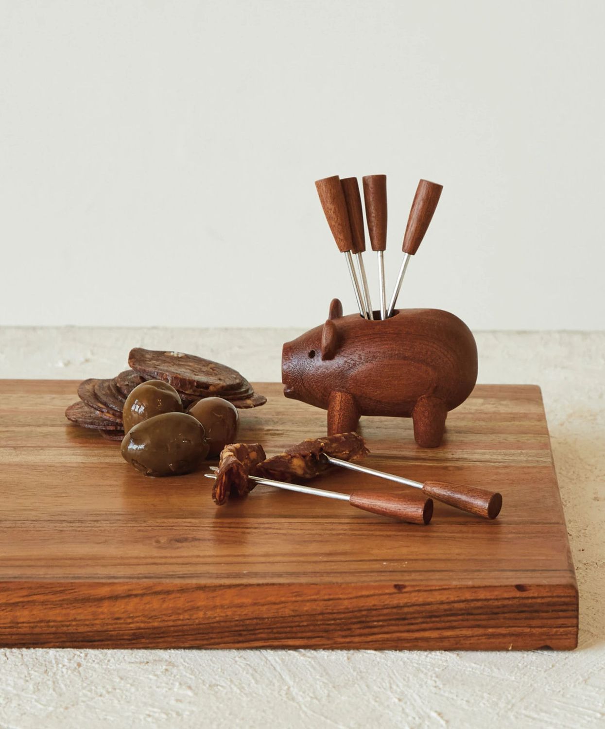 Sapele Wood Pig Shaped Holder With Appetizer Forks