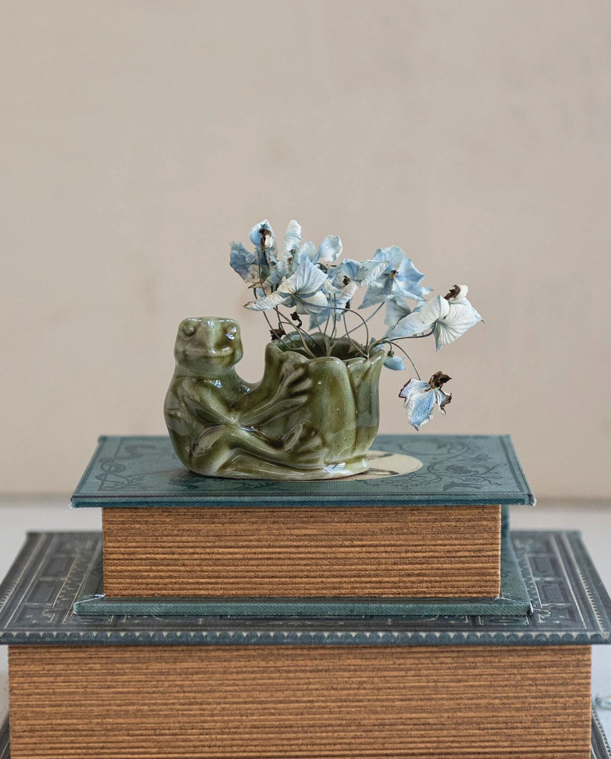 Stoneware Frog Holding Flower Vase Match Holder
