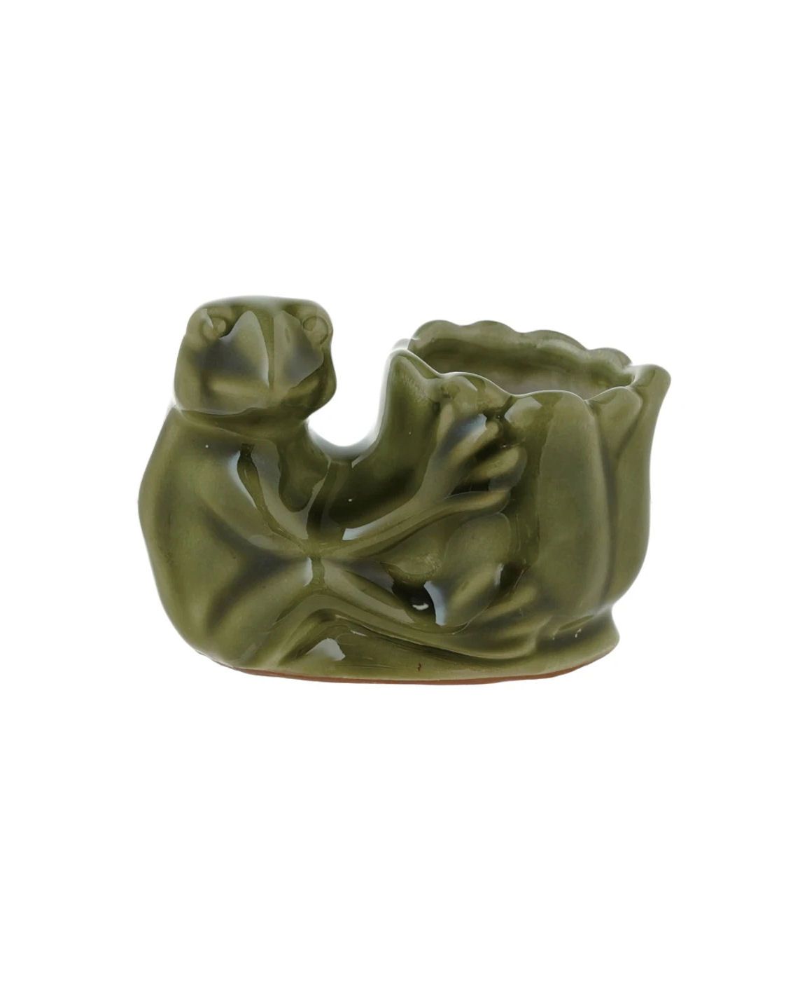 Stoneware Frog Holding Flower Vase Match Holder