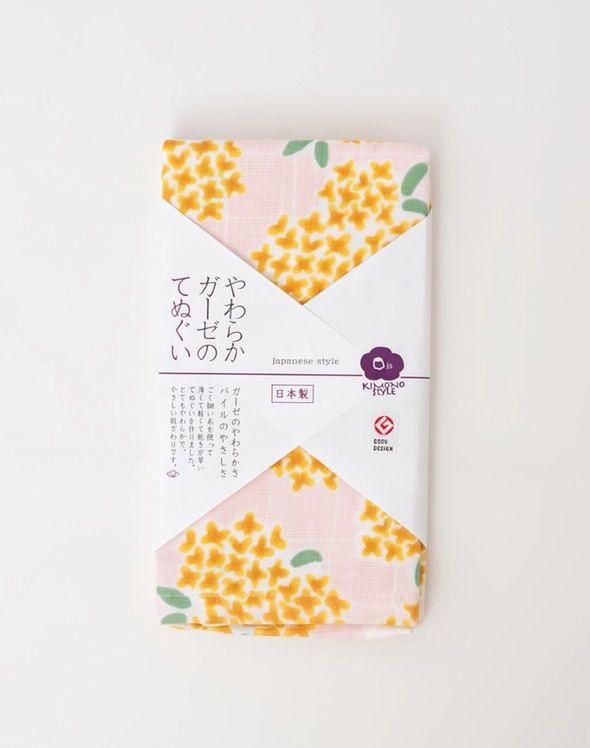 Pink With White Osmanthus Flowers Japanese Tenugui Tea Towel