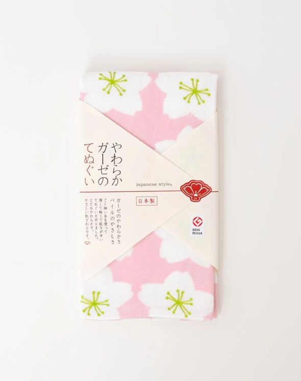 Pink With White Blossom Flowers Japanese Tenugui Tea Towel