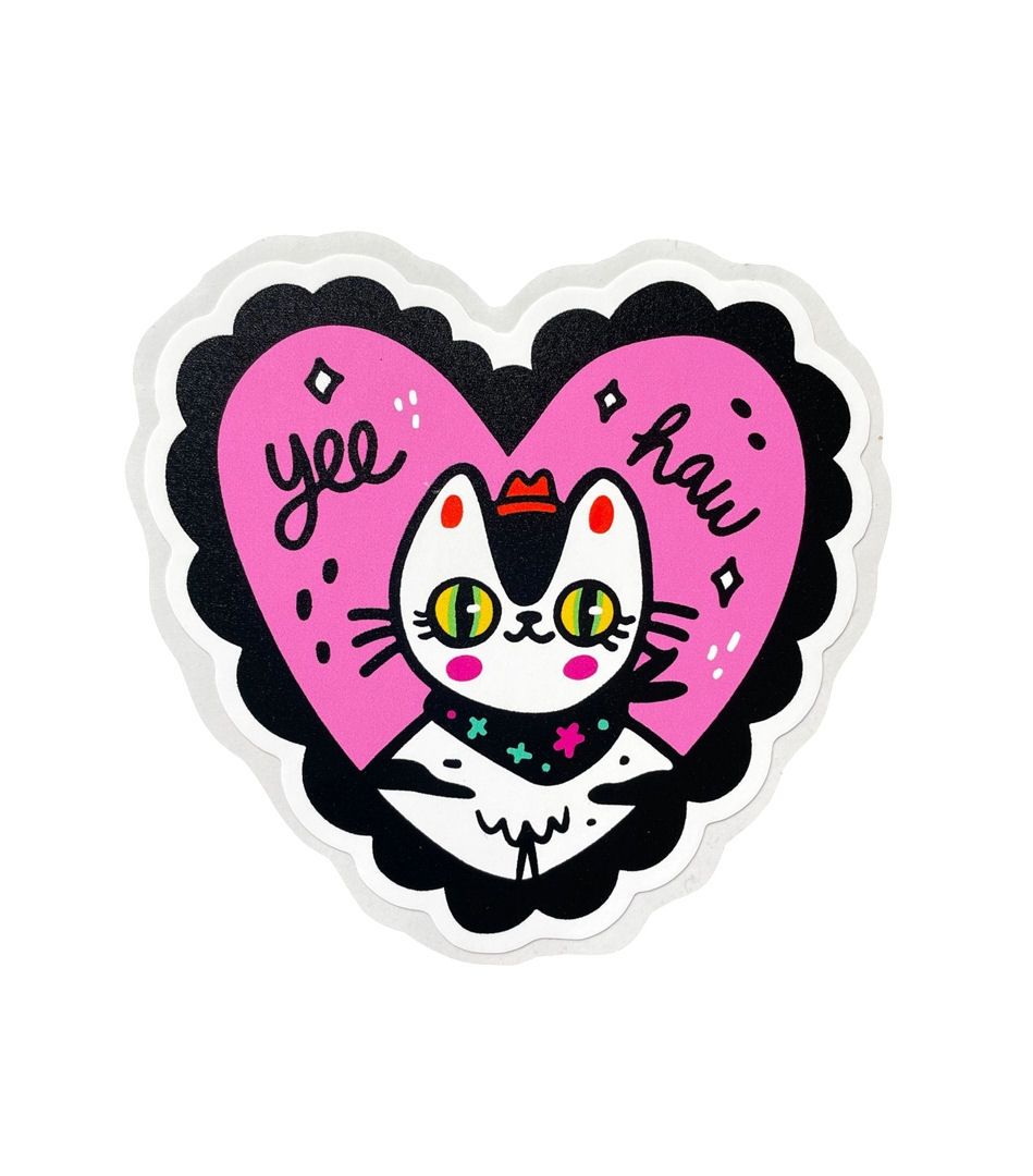 Yee Haw Heart Cowboy Cat Sticker