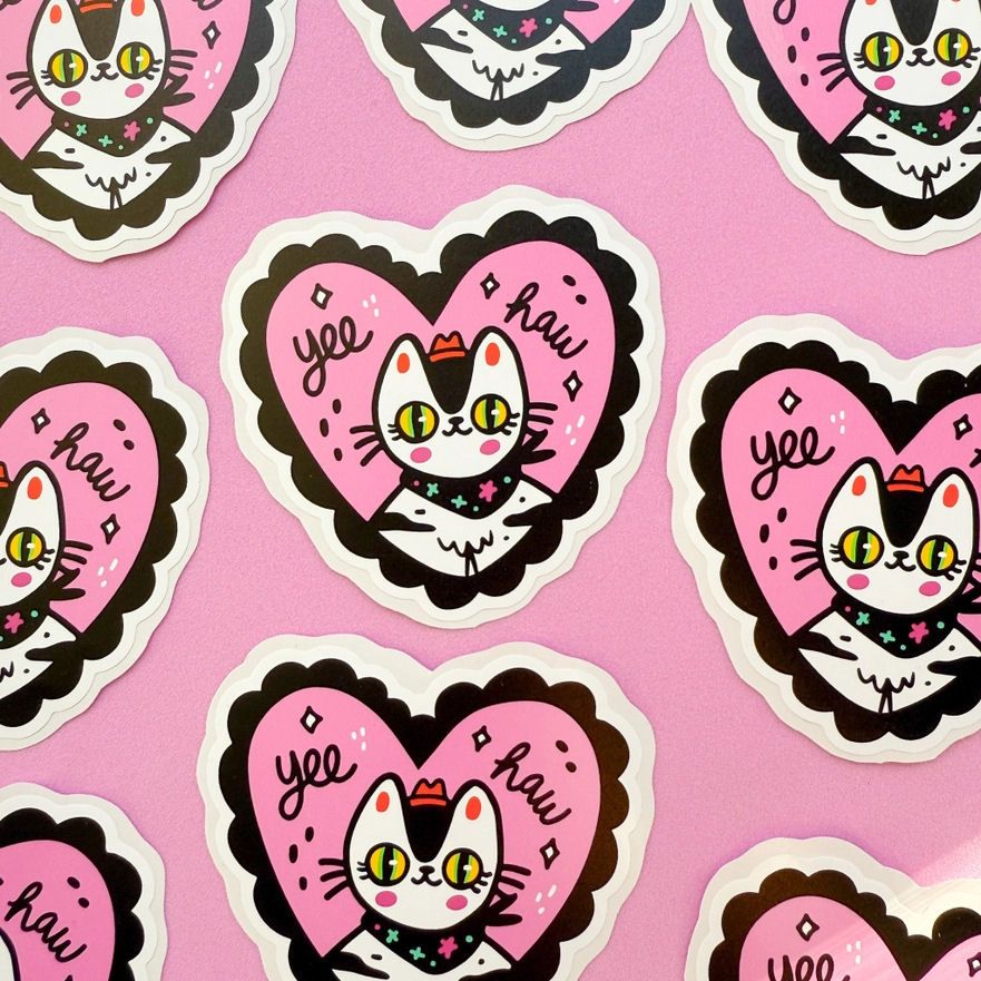 Yee Haw Heart Cowboy Cat Sticker