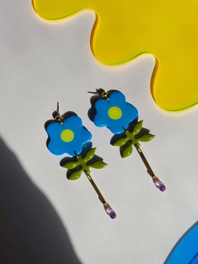 Blue Flower Droplets Earrings