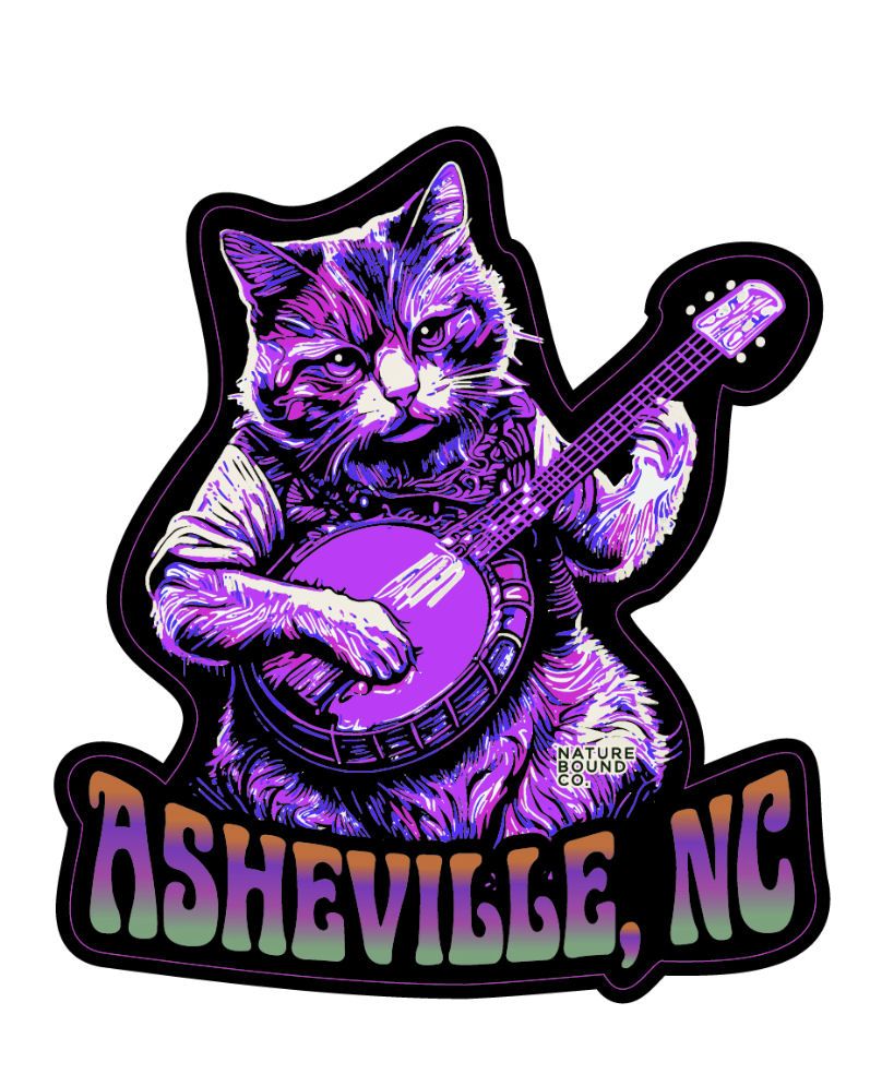 Cat With Banjo Asheville Sticker