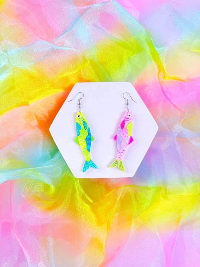 Funky Fish Mixed Color Dangle Earrings
