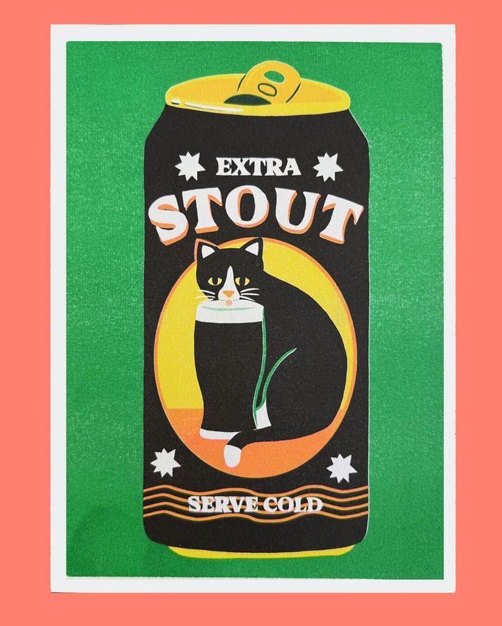 Extra Stout Cat A4 Risograph Print
