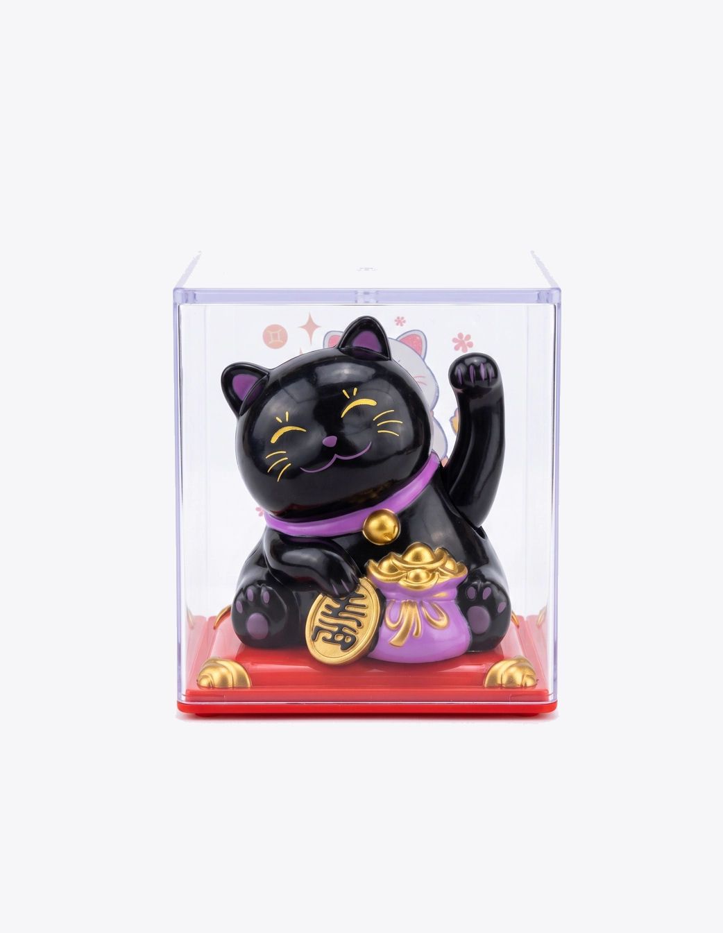 Solar Waving Chubby Black Lucky Cat Figurine With Coins