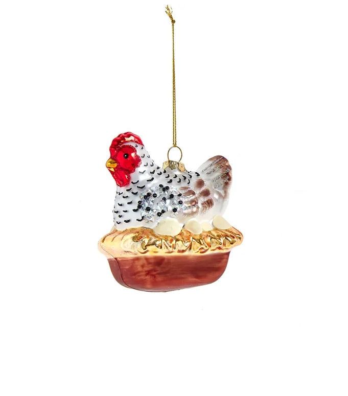 Chicken Glass Ornament, Color: White