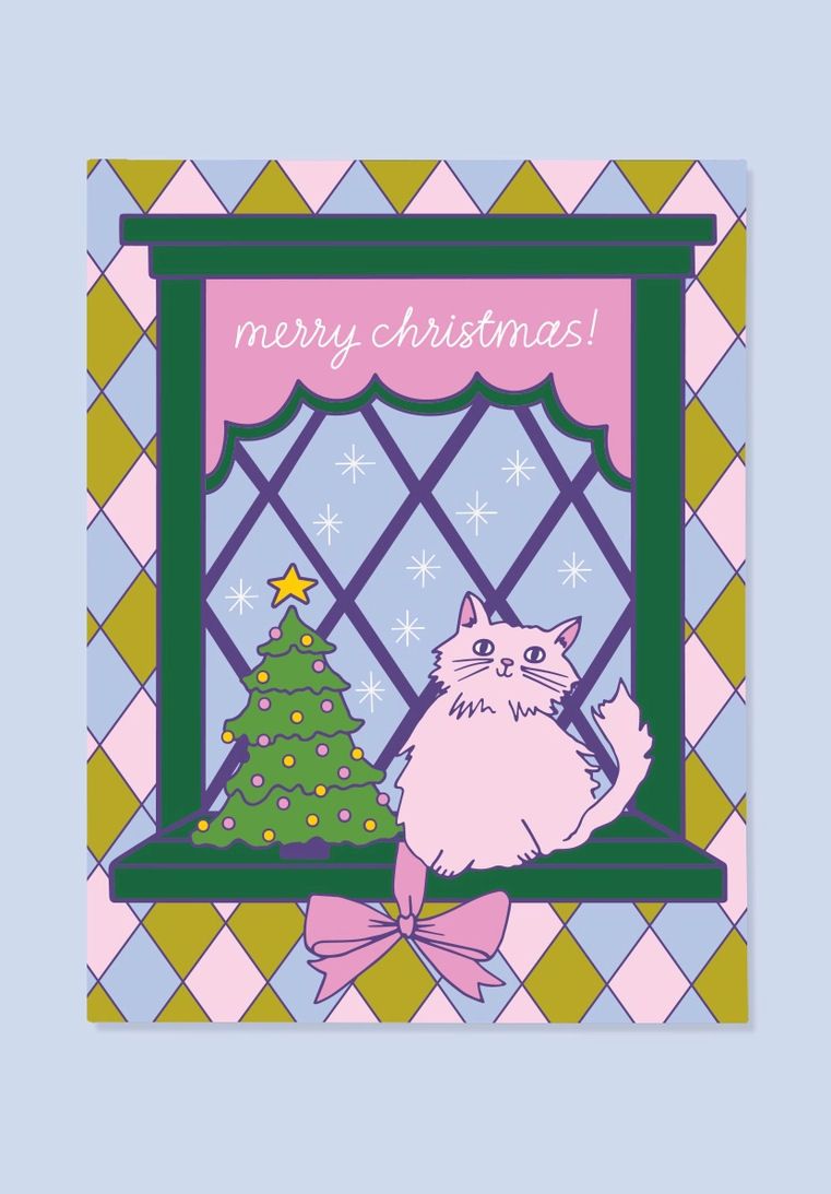 Merry Christmas Holiday Window Kitty Card