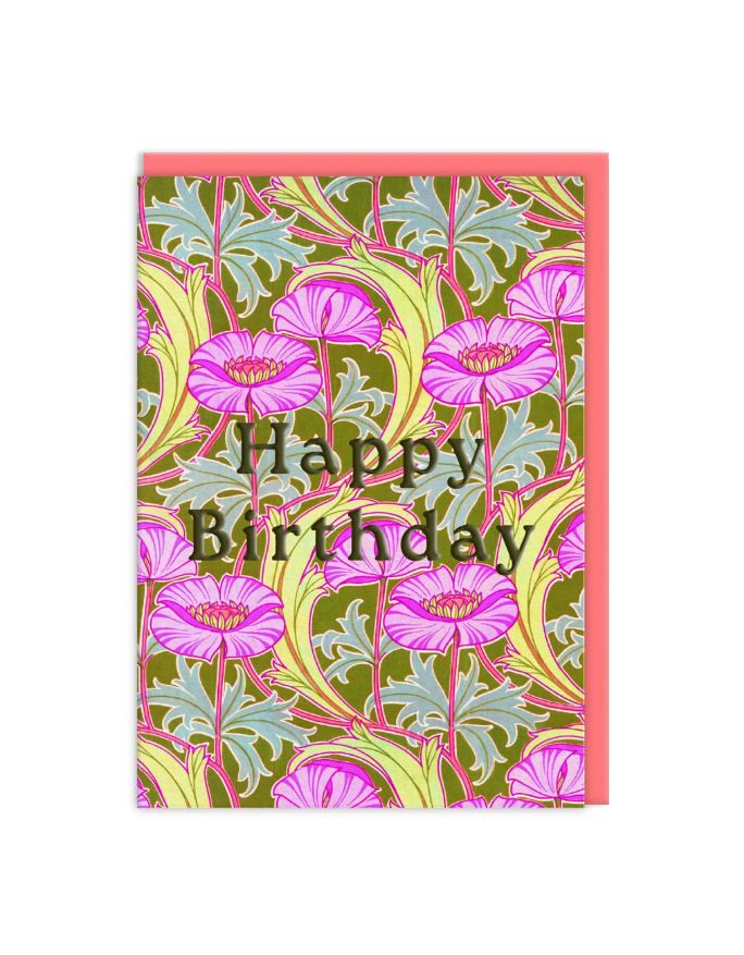 Happy Birthday Neon Floral Pink Poppies Card
