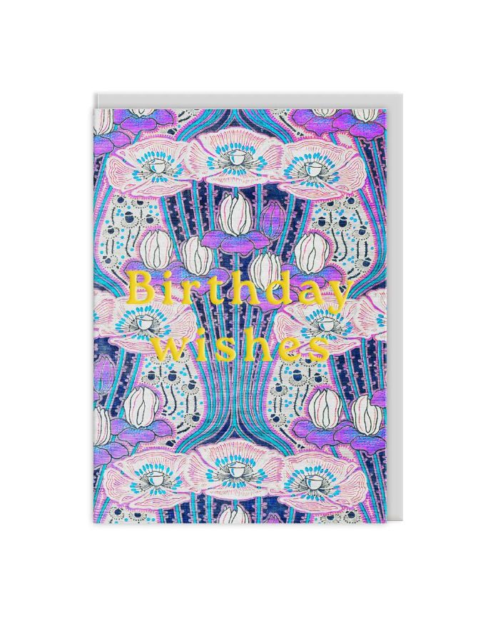 Happy Birthday Neon Floral Art Deco Purple Card