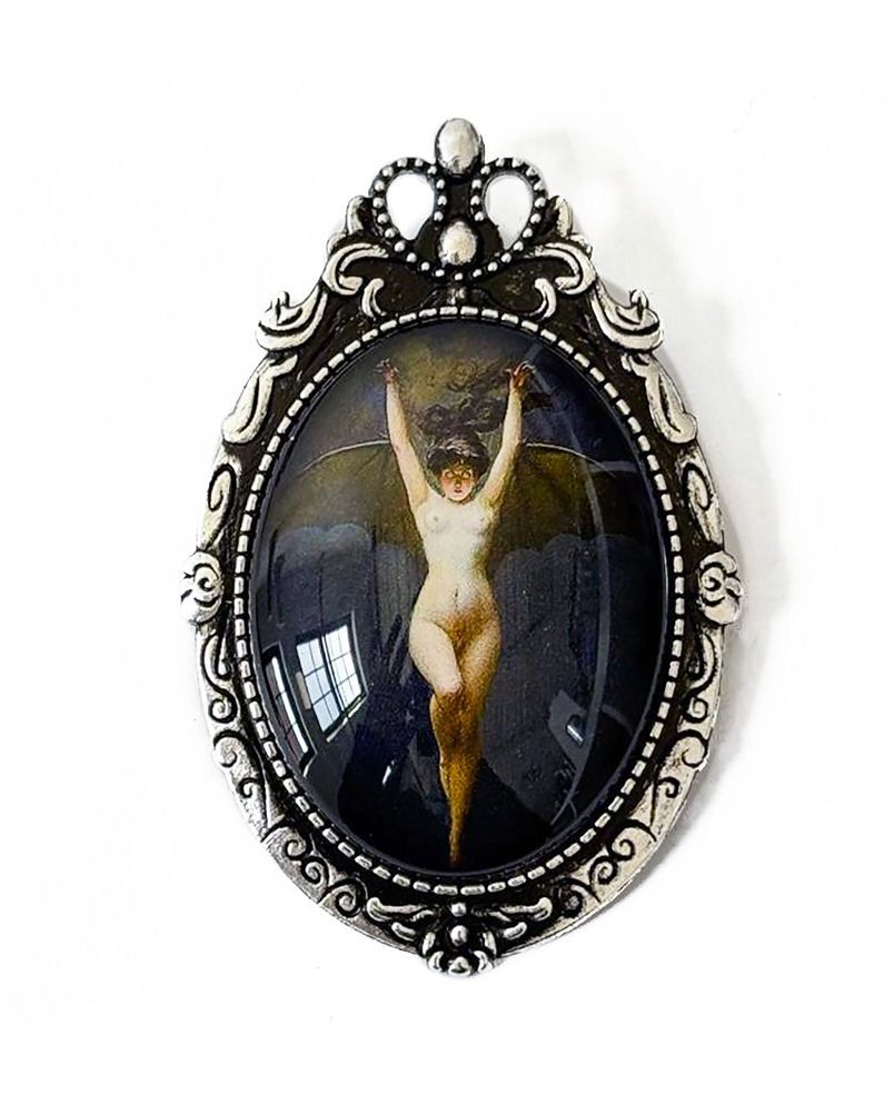 Victorian Bat Woman Painting Brooch