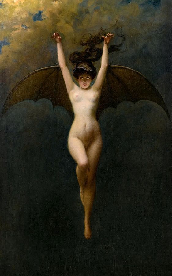 Victorian Bat Woman Painting Brooch