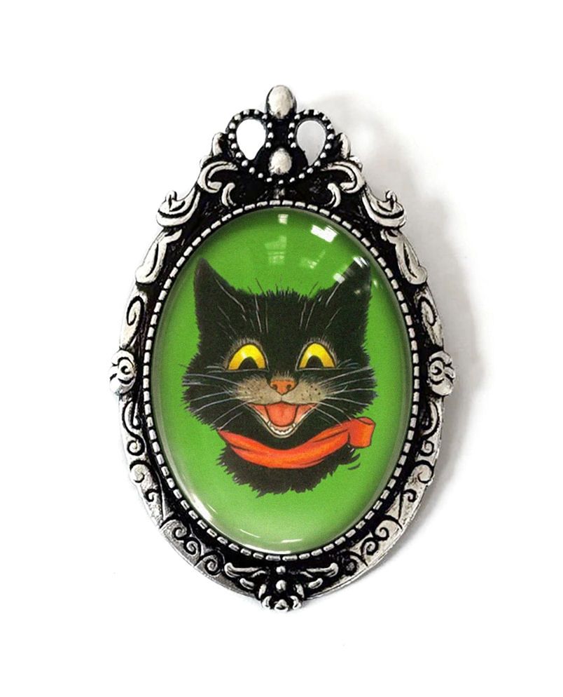 Black Cat Green Brooch