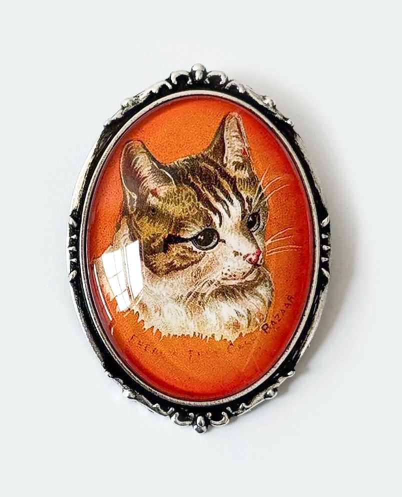 Victorian Cat Orange Brooch