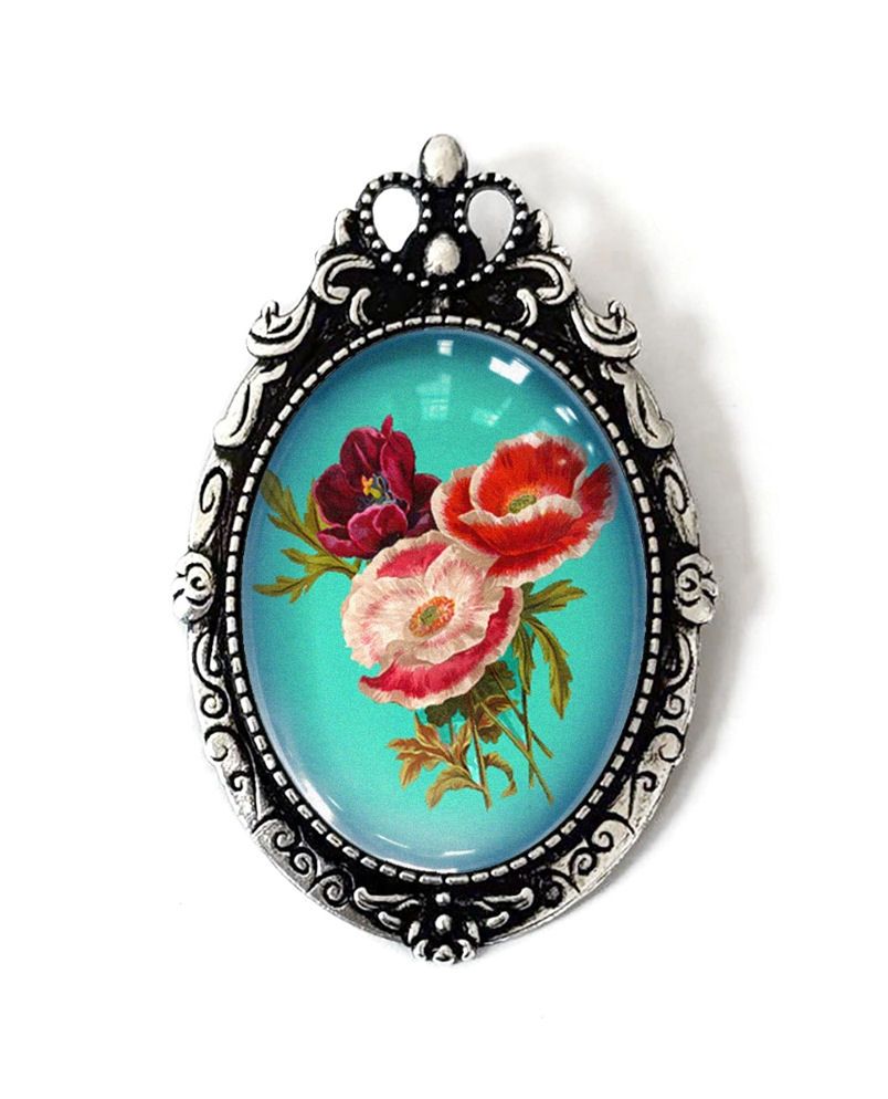 Victorian Poppy Flowers Brooch